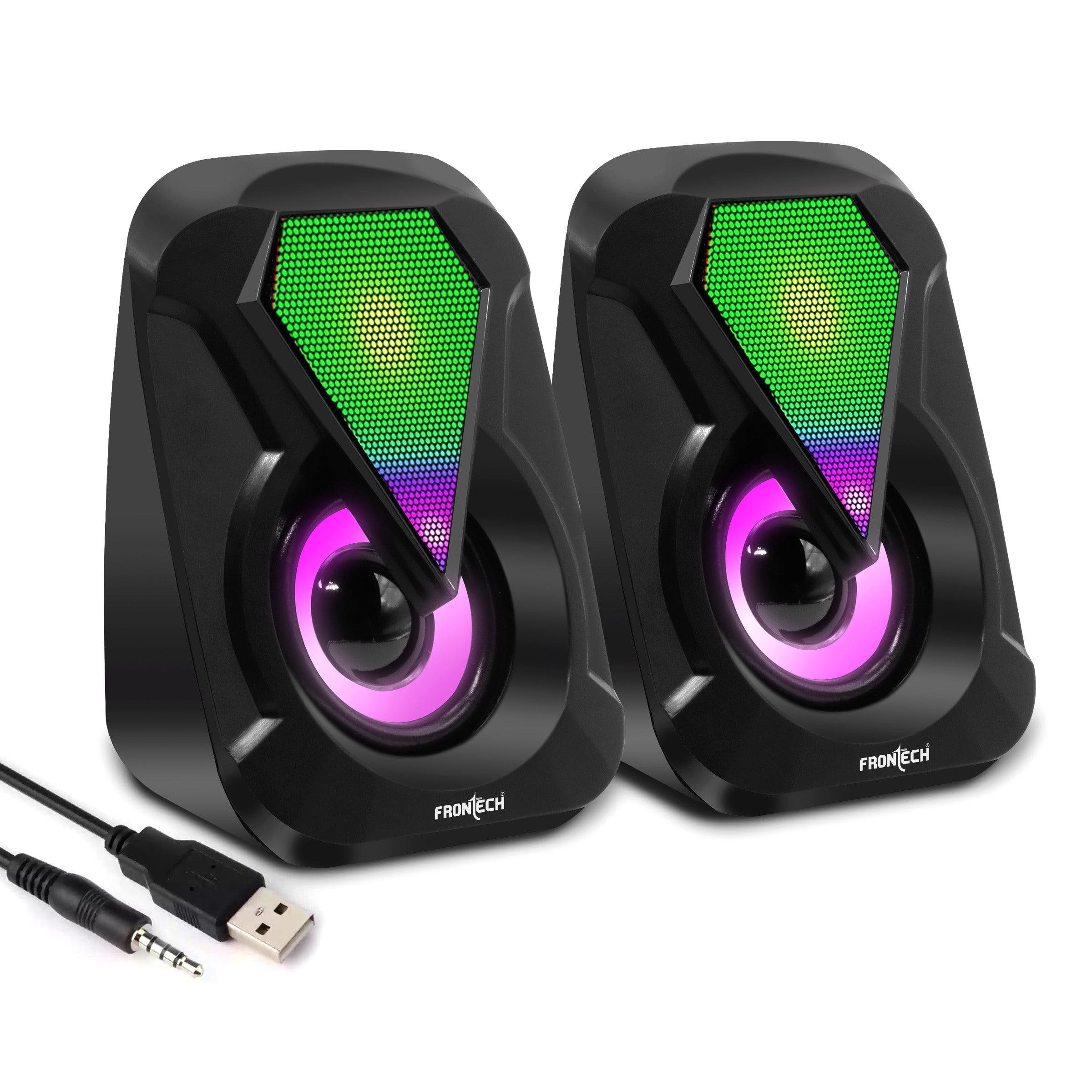 Frontech 2.0 USB Multimedia Speakers | RGB Lights | 2x3W Drivers | AUX Connectivity (SPK-0004) Frontech 2.0 USB Multimedia Speakers | RGB Lights | 2x3W Drivers | AUX Connectivity (SPK-0004)